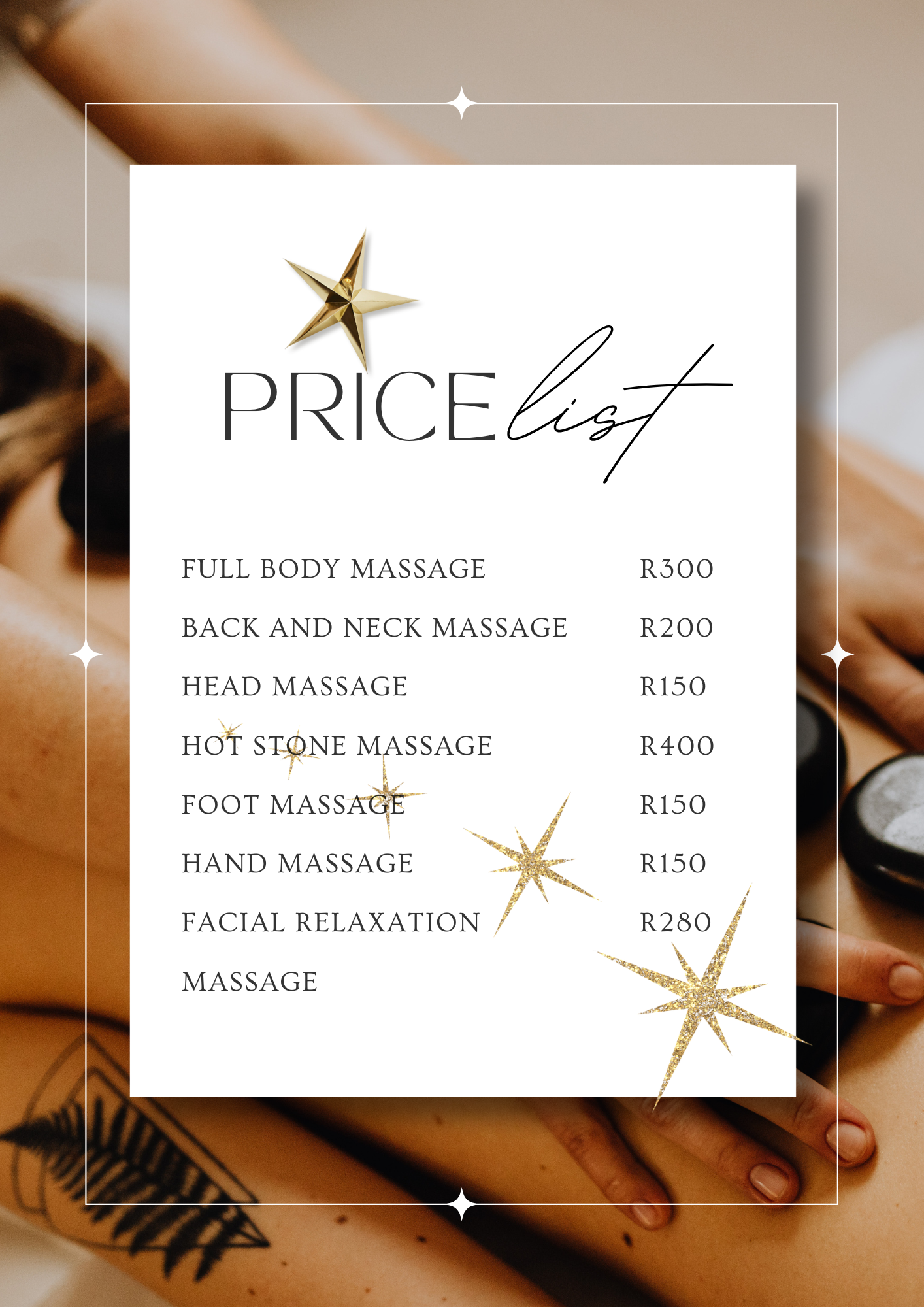 Aesthetic Spa & Massage Price List A4 Document